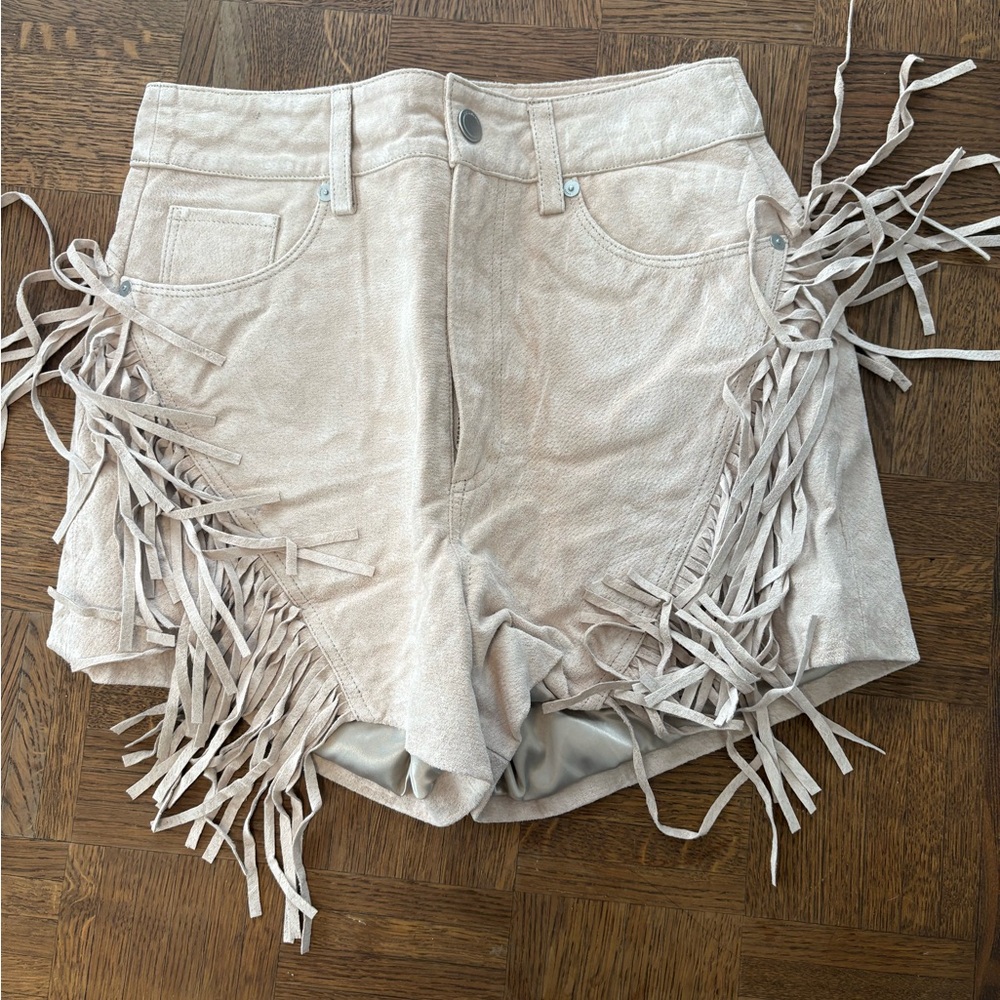 Blank NYC Cream Fringe Jean Shorts